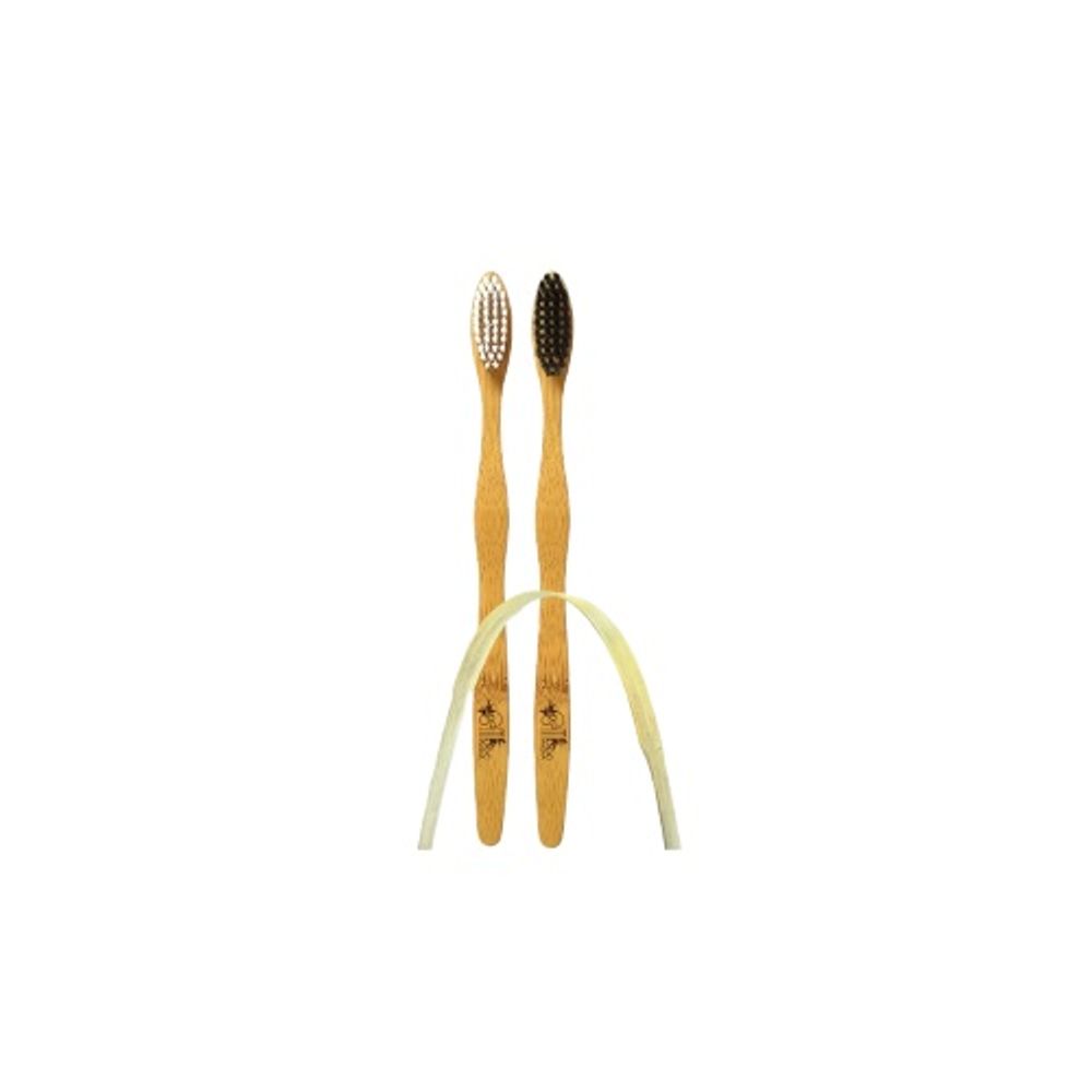 Bamboo Toothbrush (Pack of 2) with tongue cleaner